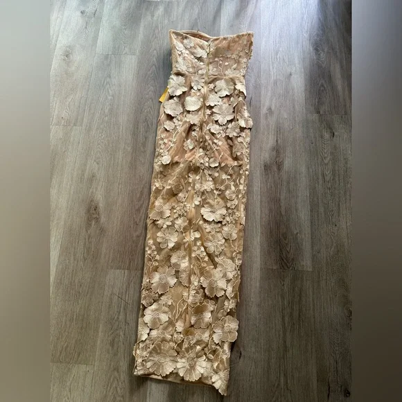 bronx and banco jasmine 3d floral applique lace strapless maxi dress gown XS NEW - Picture 9 of 17